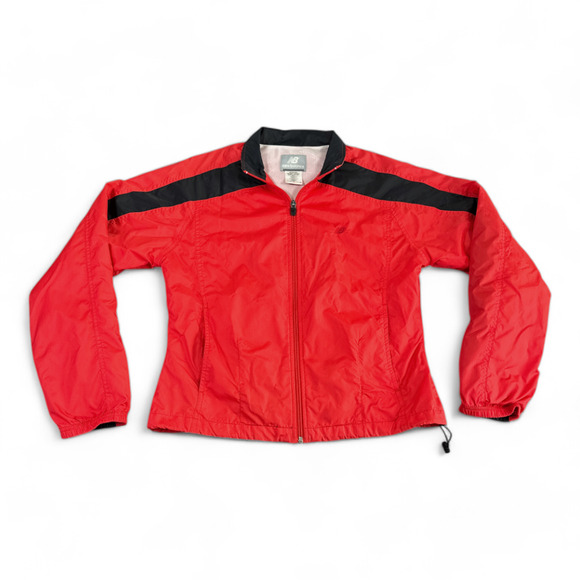 Vintage New Balance Jacket Womens MEDIUM Red Black Two Tone Stripe Athletic 90s - Picture 1 of 11